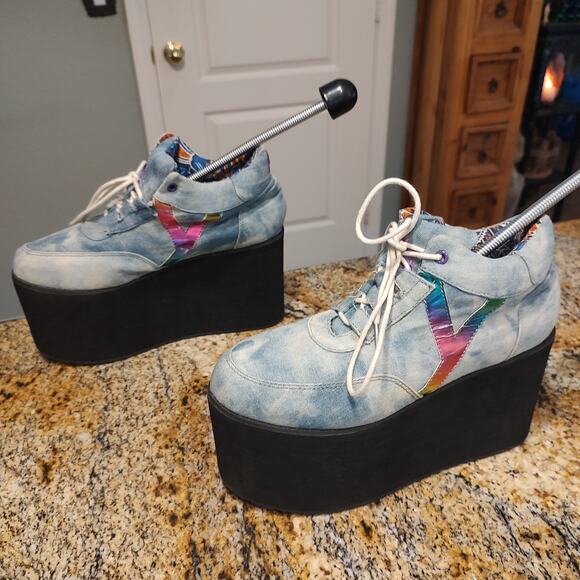 YRU Vintage Denim Platform Sneakers Size 39 with Embroidered Details 8.5 US - Picture 7 of 12
